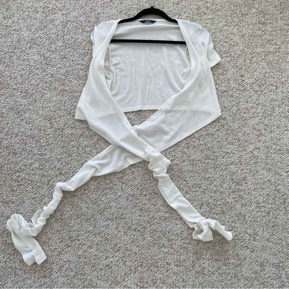 Short Sleeves Ribbed Knit Ballet Wrap Top